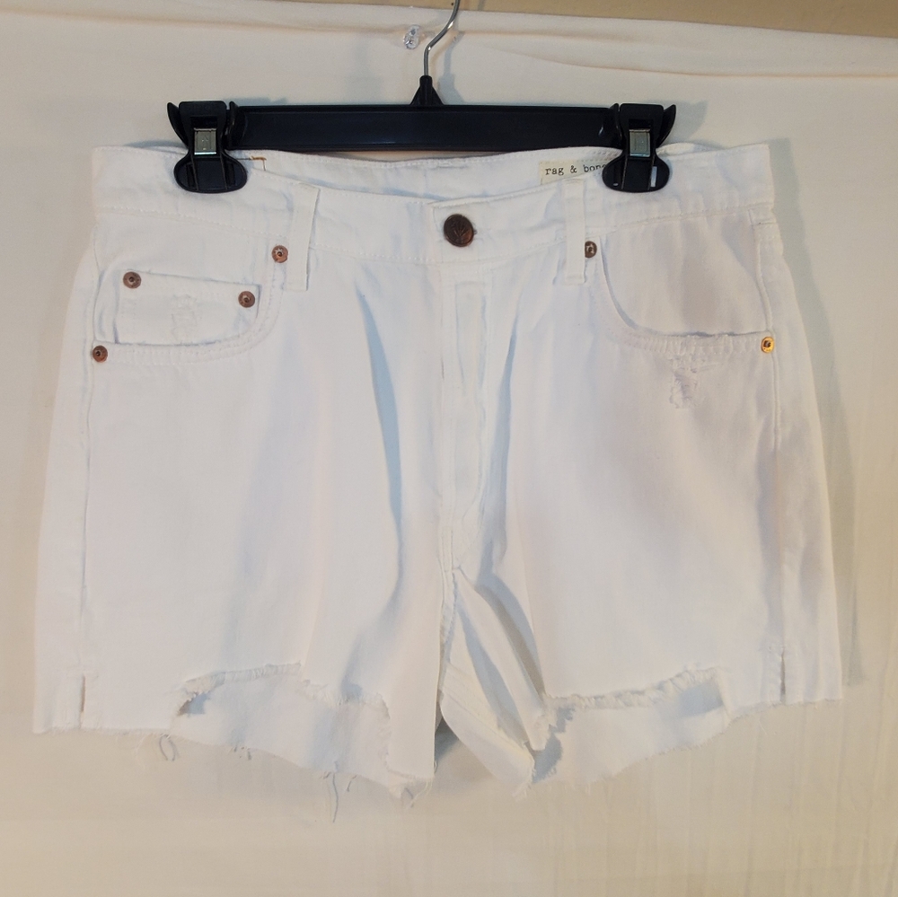 rag & bone White Distressed Denim Jean Shorts
